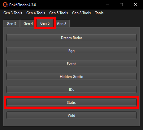 PokeFinder Gen 5 Tab